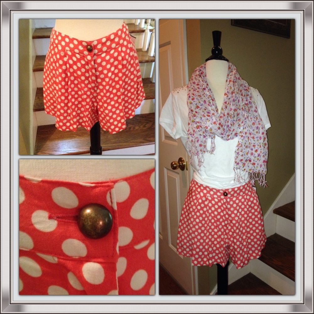 Like New Orange White polka dot love Fire shorts S